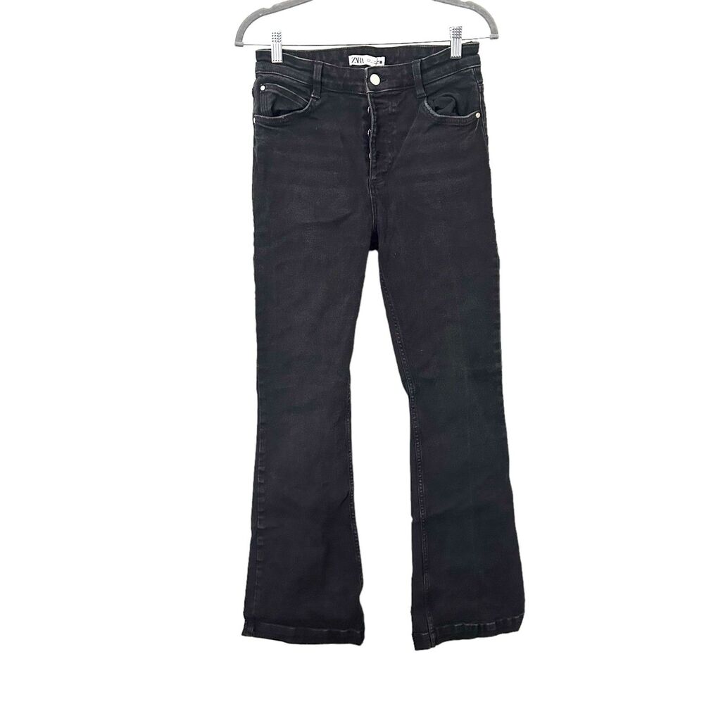ZARA Flare High Waist Black‎ Denim Sz 8
